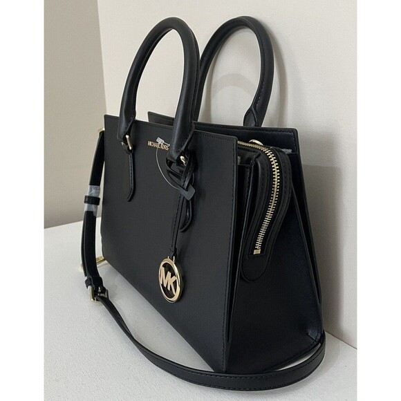New Michael Kors Sheila Medium Saffiano Vegan Leather Satchel Black - Picture 6 of 7